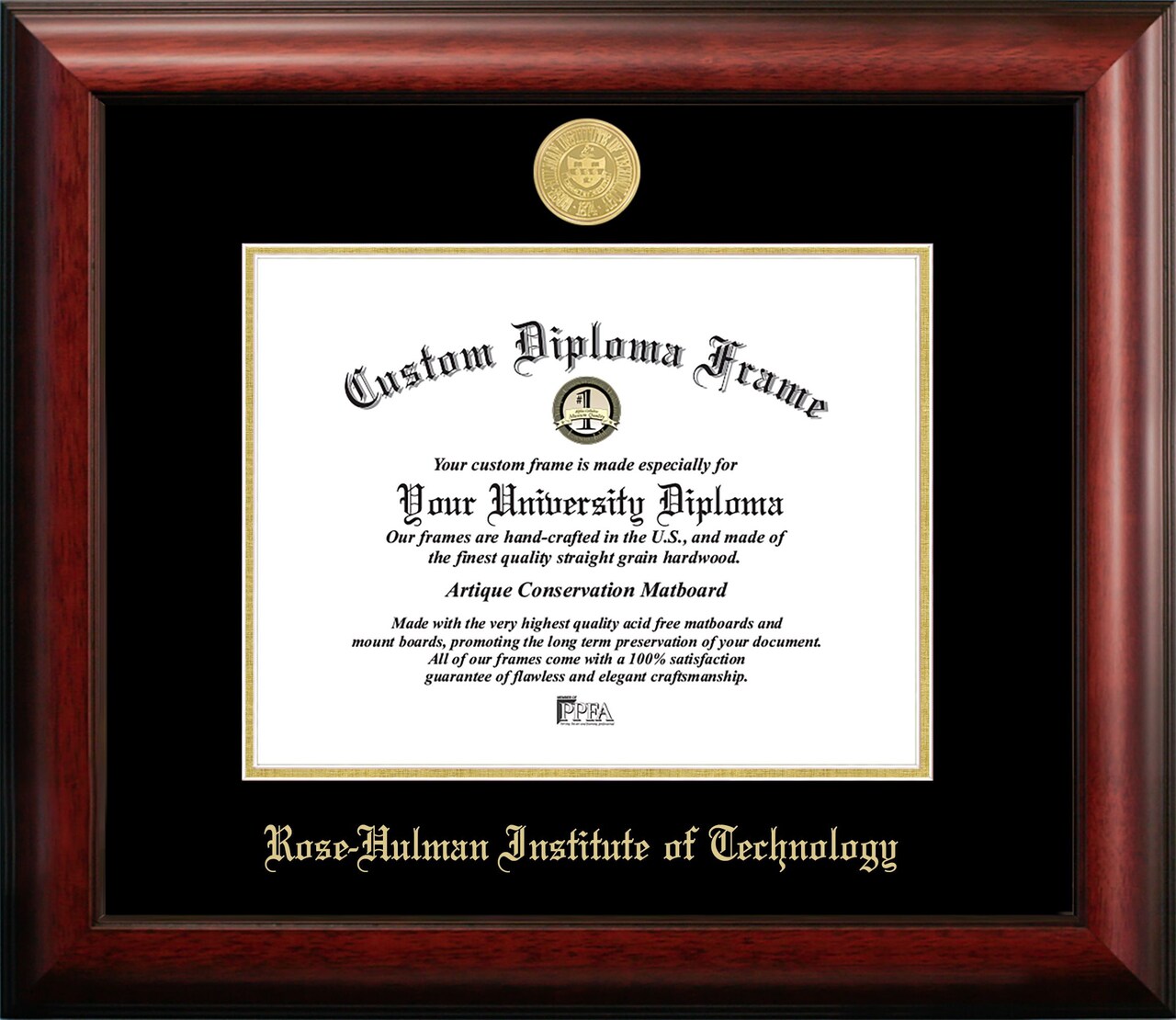 Rose Hulman Institute of Technology 11w x 8.5h Gold Embossed Diploma Frame